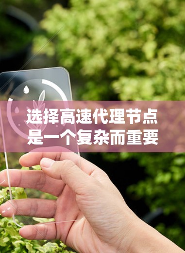 选择高速代理节点是一个复杂而重要的步骤,需要综合考虑多个因素来确保最佳性能和高效响应。以下是一个系统的指南,帮助您更好地做出选择 选择高速代理节点是一个复杂而重要的步骤,需要综合考虑多个因素来确保最佳性能和高效响应。以下是一个系统的指南,帮助您更好地做出选择